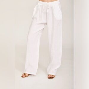 ORNELLA White Linen Pants Drawstring Wide Leg Pants - Paris /Made in Italy